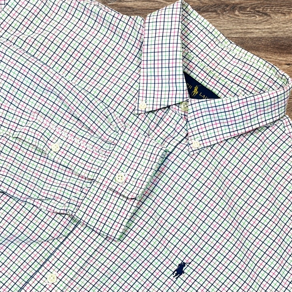 Ralph Lauren Button Down Shirt Mens XL Colorful Checks Long Sleeve Ivy Preppy